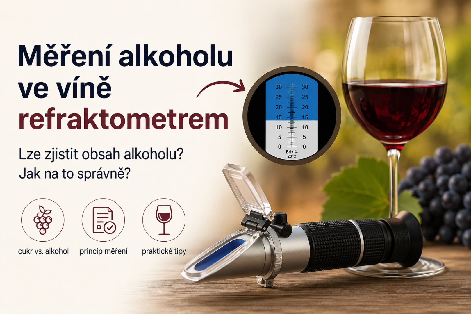 Je vinařský refraktometr vhodný pro měření alkoholu ve víně?